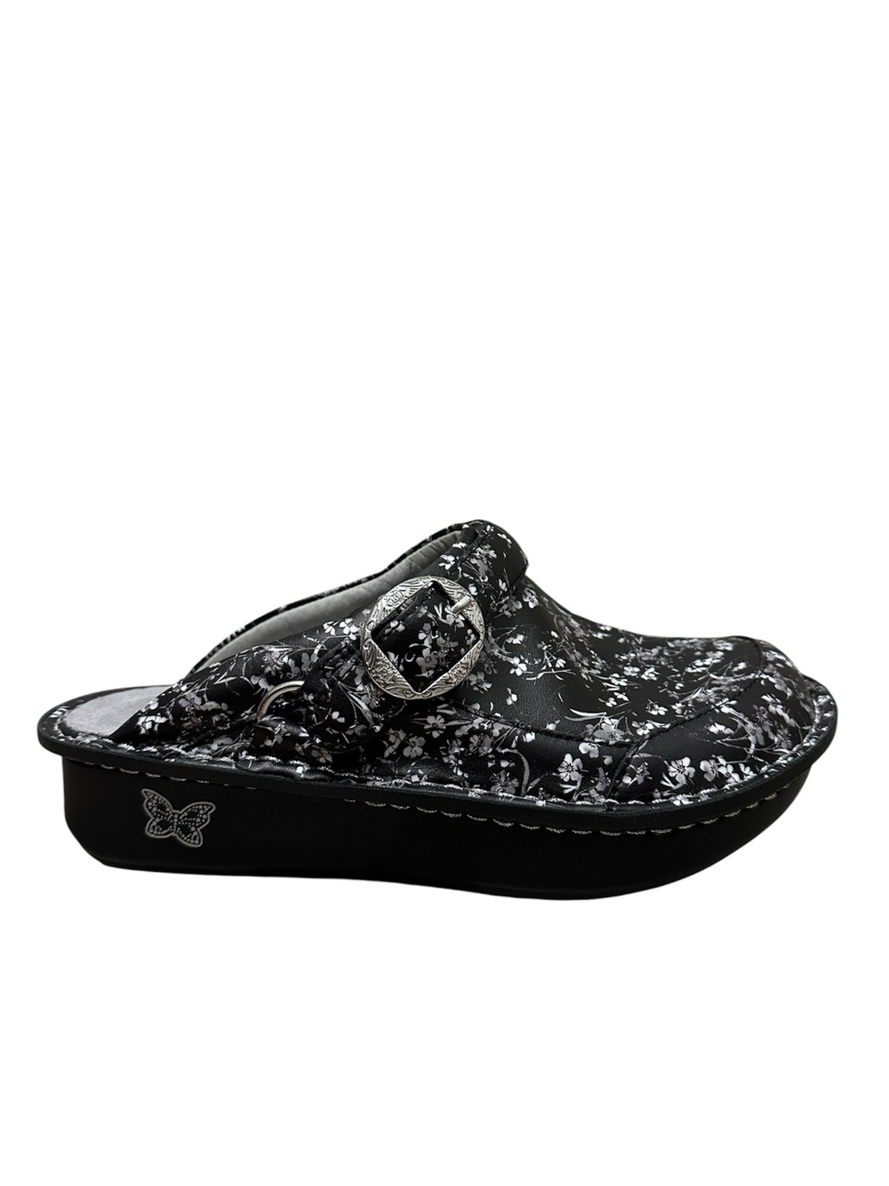 Alegria Seville Grey Gardens Clog Women’s EU 36 US 6 Black Floral Print
